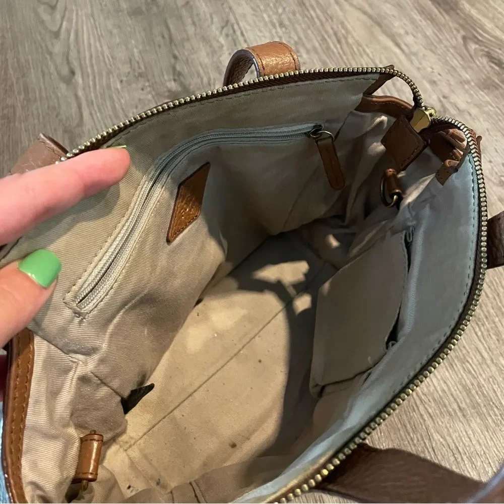 FOSSIL Tan Brown Leather Satchel Top Handle Bag